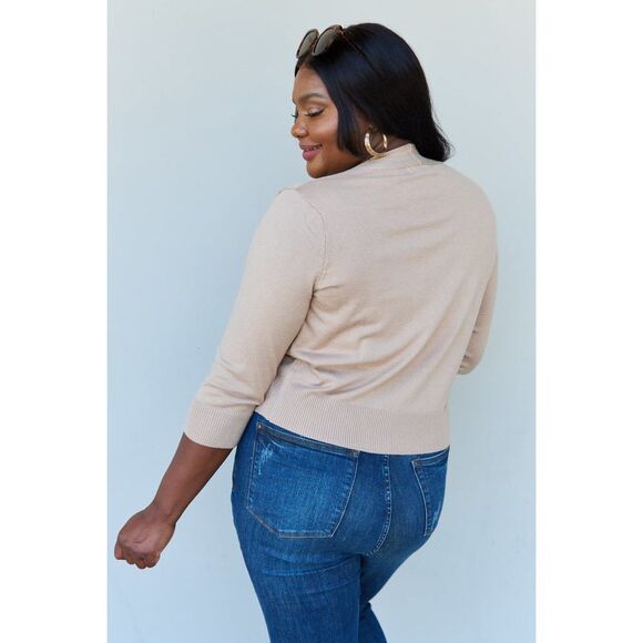 Doublju My Favorite Full Size 3/4 Sleeve Cropped Cardigan In Khaki - Picture 8 of 9